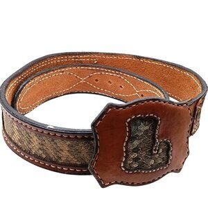 Vintage Custom Brown Leather Belt with Embossed "Linda" Design & Snake Print Inl
